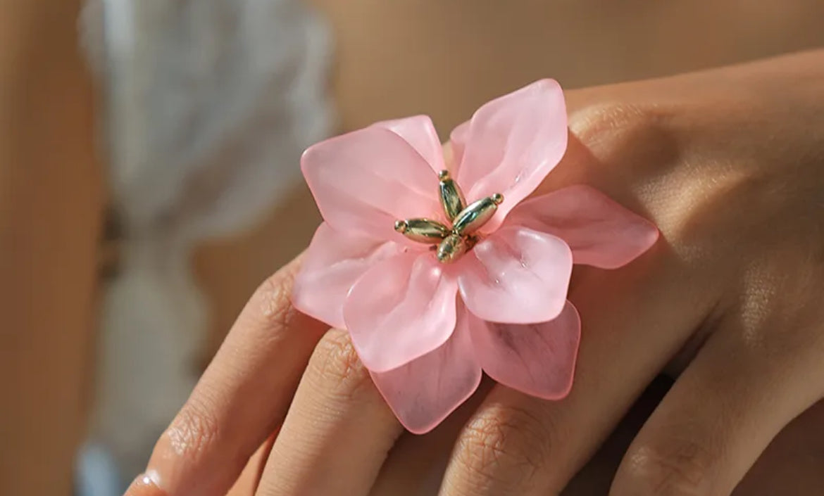 Bague fleur rose